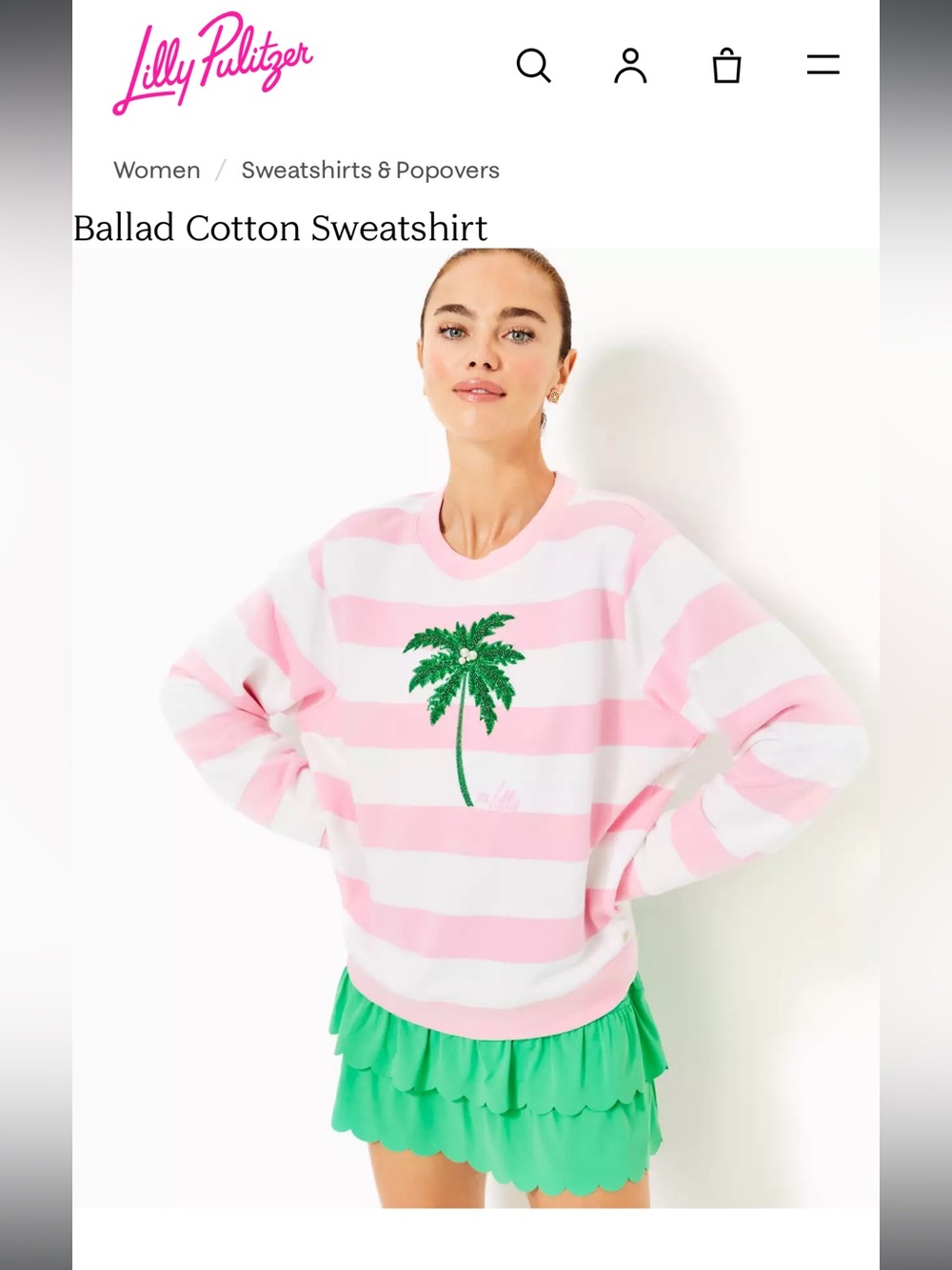 NWT Lilly Pulitzer Pink & White Striped Palm Cotton Sweatshirt